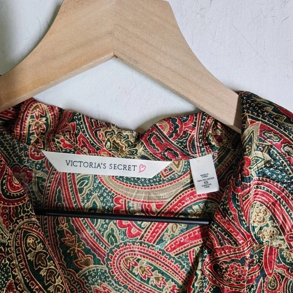 Vintage 90s Victoria's Secret 2pc Sleepshirt Kimono Robe XS OS Paisley Satin Set